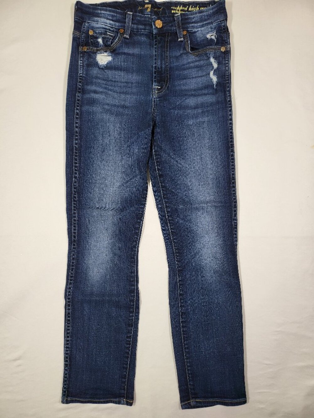 7 For All Mankind Cropped High Waist Vintage Straight Jeans Distressed Size 25
